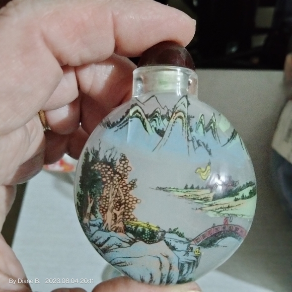 2- Vintage Reverse Painted Glass Snuff Bottle with Stopper - Picture 4 of 6